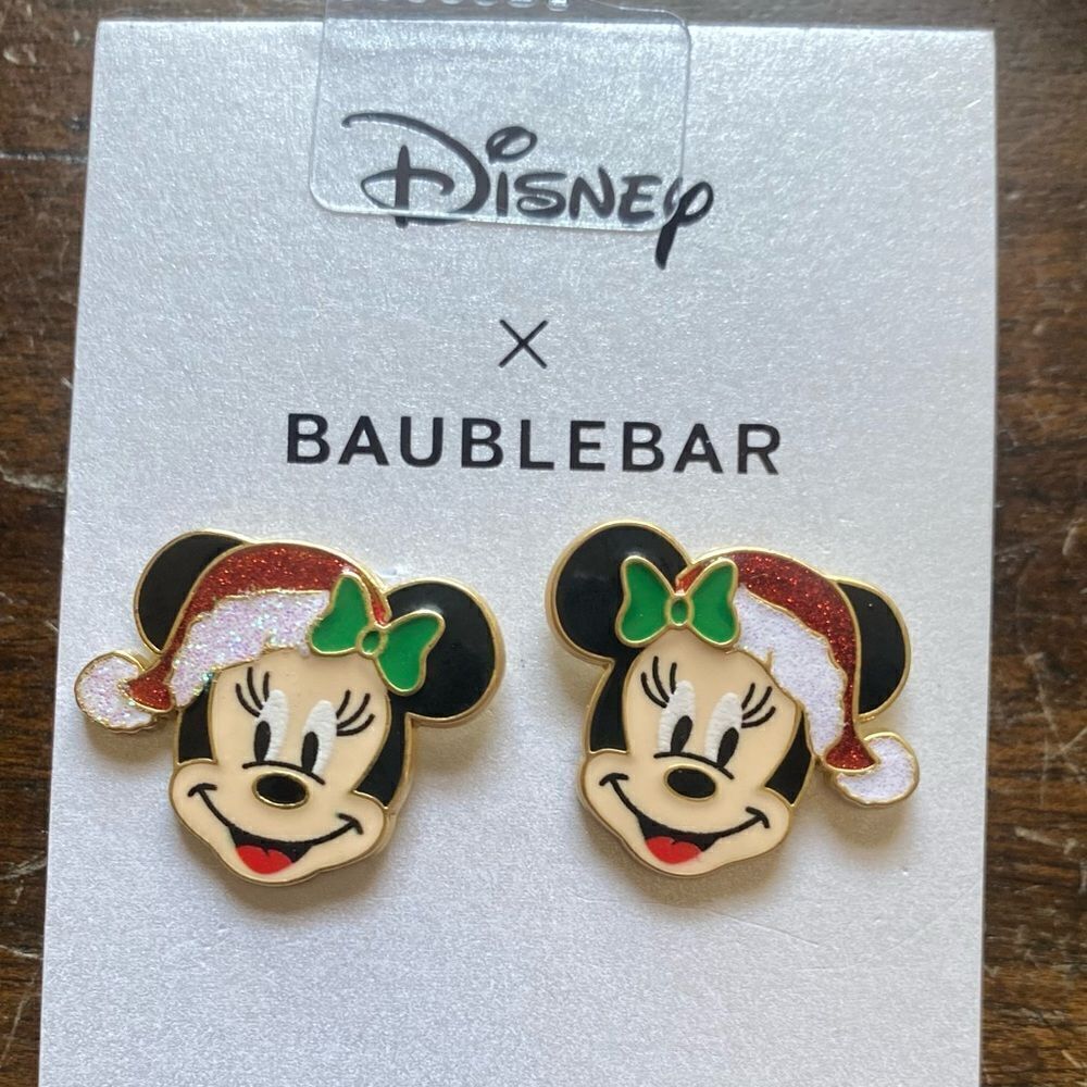 New Baublebar x Disney mickey Minnie Mouse  earrings Christmas carded Santa